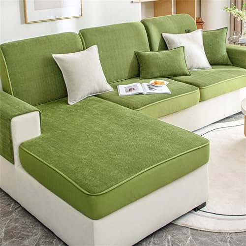 LINGKY Sofa Sitzkissenbezug, Weiche Dicke Sofabezug rutschfeste Couch Kissenbezug, Chenille Sofasitzbezug für 1/2/3 Sitzer Sofa, Bezug für Sofa Sitzkissen (Grün,60x80cm) von LINGKY