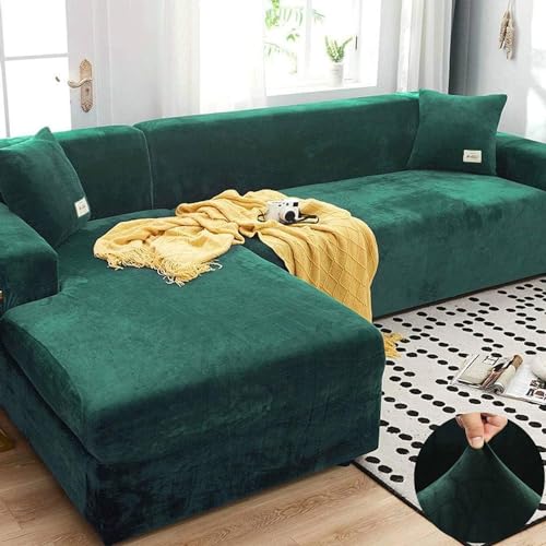 LINGKY Sofabezug Ecksofa L Form Stretch Samt Sofa Überzug Universal Couchbezug Für 1/2/3/4 Sitzer Waschbar Sofa Überwürfe (L Form Ecksofa Erfordert Zwei) - Sofabezug 1 Sitzer, Dunkelgrün LINGKY Sofabezug Ecksofa L Form Stretch Samt Sofa Überzug Universal Couchbezug Für 1/2/3/4 Sitzer Waschbar Sofa Überwürfe (L Form Ecksofa Erfordert Zwei) - Sofabezug 1 Sitzer, Dunkelgrün von LINGKY