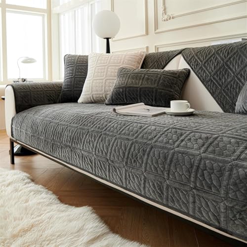 LINGKY Sofa Überzug, Neue Sofa Sitzkissenbezug, Sofaschoner rutschfest, Universelle Sofabezug 1 2 3 Sitzer Couch überzug für Wohnzimmer, Sofaüberwürf L Form Sofaschutz (Dunkelgrau,90x90cm) von LINGKY