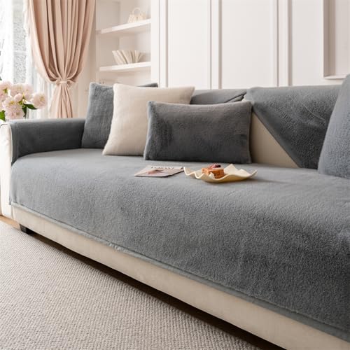 LINGKY Sofa Überzug, Samt Sofabezug 1 2 3 4 Sitzer Sofabezüge Couch Überzug L Form Ecksofa Sofa Couch Überwurfdecke, Sofahusse Sofaüberwürfe Sofaschoner Sofa Abdeckung (Grau,70x150cm) von LINGKY