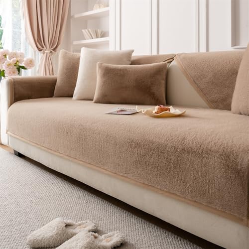 LINGKY Sofa Überzug, Samt Sofabezug 1 2 3 4 Sitzer Sofabezüge Couch Überzug L Form Ecksofa Sofa Couch Überwurfdecke, Sofahusse Sofaüberwürfe Sofaschoner Sofa Abdeckung (Kaffee,110x110cm) von LINGKY