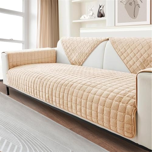 LINGKY Sofa Überzug, Weiche Flanell Sofa Sitzkissenbezug, Sofaschoner rutschfest, Sofabezug 1 2 3 Sitzer Couch überzug für Sektionssofa, Sofaüberwürf L Form Sofaschutz (Beige,90x210cm) von LINGKY