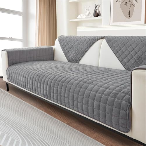 LINGKY Sofa Überzug, Weiche Flanell Sofa Sitzkissenbezug, Sofaschoner rutschfest, Sofabezug 1 2 3 Sitzer Couch überzug für Sektionssofa, Sofaüberwürf L Form Sofaschutz (Grau,90x70cm) von LINGKY