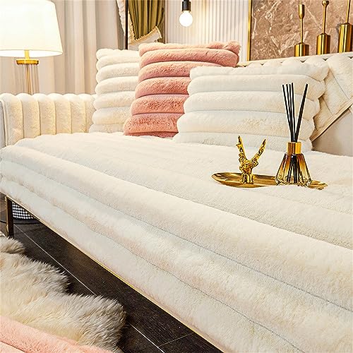 LINGKY Sofabezug Ecksofa L Form Kaninchen Plüsch Sofa Überzug Couchbezug Sofa/Couch Wurfdecke Eckcouch 3/2/1 Sitzer Sofaschutz Sofaüberwurfe Sofaschoner rutschfest Hund Katze (Creme,110x110cm) von LINGKY