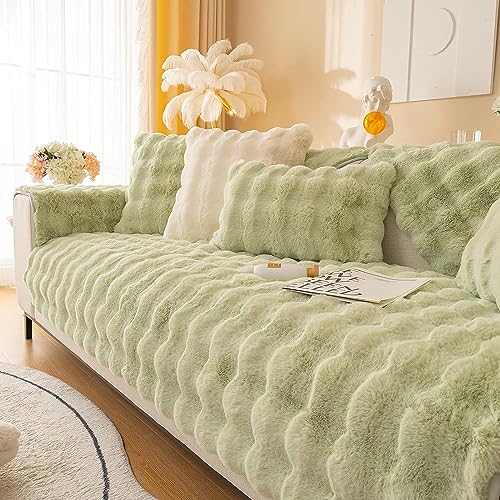 LINGKY Sofabezug Ecksofa L Form Kaninchen Plüsch Sofa Überzug Couchbezug Sofa/Couch Wurfdecke Eckcouch 3/2/1 Sitzer Sofaschutz Sofaüberwurfe Sofaschoner rutschfest Hund Katze (Grün,110x160cm) von LINGKY