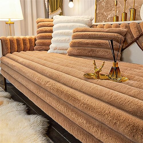 LINGKY Sofabezug Ecksofa L Form Kaninchen Plüsch Sofa Überzug Couchbezug Sofa/Couch Wurfdecke Eckcouch 3/2/1 Sitzer Sofaschutz Sofaüberwurfe Sofaschoner rutschfest Hund Katze (Kaffee,70x70cm) von LINGKY