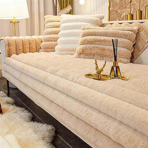 LINGKY Sofabezug Ecksofa L Form Kaninchen Plüsch Sofa Überzug Couchbezug Sofa/Couch Wurfdecke Eckcouch 3/2/1 Sitzer Sofaschutz Sofaüberwurfe Sofaschoner rutschfest Hund Katze (Kamel,110x160cm) von LINGKY