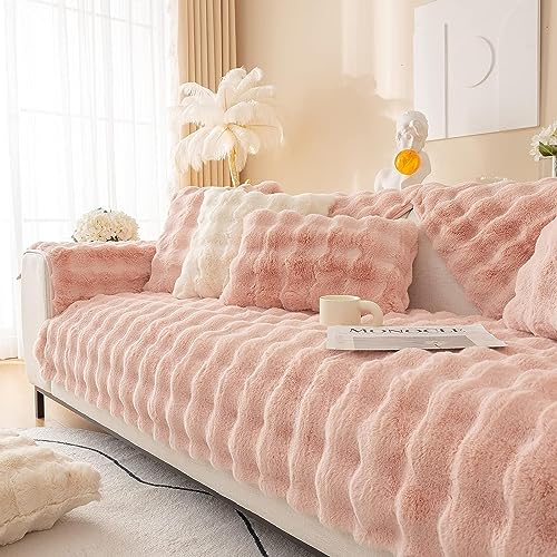 LINGKY Sofabezug Ecksofa L Form Kaninchen Plüsch Sofa Überzug Couchbezug Sofa/Couch Wurfdecke Eckcouch 3/2/1 Sitzer Sofaschutz Sofaüberwurfe Sofaschoner rutschfest Hund Katze (Rosa,110x210cm) von LINGKY