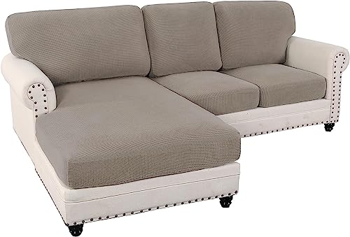 LINGKY Sofabezug Ecksofa L Form Sofa Überwürfe Stretch Jacquard Sofa Überzug, Separate Sofa Sitzkissenbezug für Sofas mit Chaiselongue Links und Rechts (Taupe,2-Sitzer+Chaise) von LINGKY