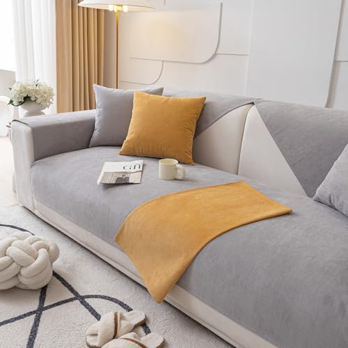 LINGKY Sofabezug Ecksofa L Form Wasserdicht Sofabezug 1 2 3 4 Sitzer Sofa Überzug Sofaschoner rutschfest Sofa/Couch Überwurfdecke Sofaüberwurf Sofaschutz Katze/Hunde (Hellgrau,70x120cm) von LINGKY