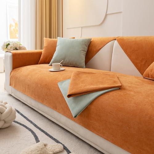 LINGKY Sofabezug Ecksofa L Form Wasserdicht Sofabezug 1 2 3 4 Sitzer Sofa Überzug Sofaschoner rutschfest Sofa/Couch Überwurfdecke Sofaüberwurf Sofaschutz Katze/Hunde (Orange,110x160cm) von LINGKY