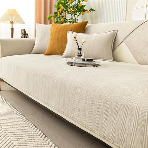 LINGKY Sofabezug Ecksofa L Form Weichem Chenille Sofabezug 1/2/3/4 Sitzer Sofa Überzug Sofaschoner rutschfest Sofa/Couch Überwurfdecke Sofaschutz Katze/Hunde (Beige,110x180cm) von LINGKY