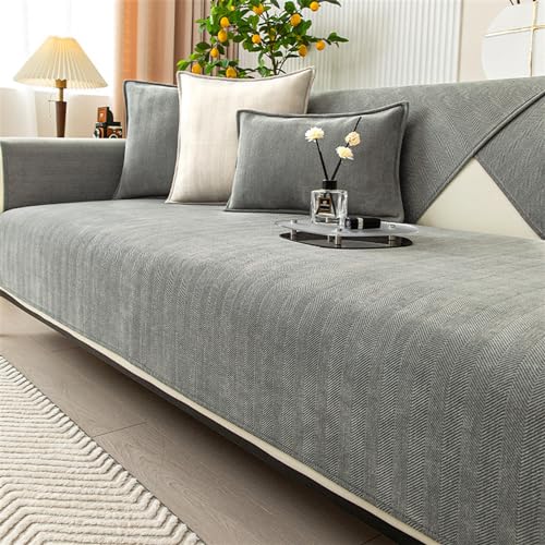 LINGKY Sofabezug Ecksofa L Form Weichem Chenille Sofabezug 1/2/3/4 Sitzer Sofa Überzug Sofaschoner rutschfest Sofa/Couch Überwurfdecke Sofaschutz Katze/Hunde (Grau,70x120cm) von LINGKY