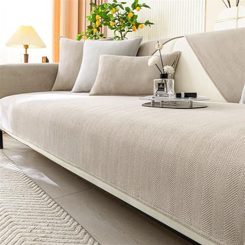 LINGKY Sofabezug Ecksofa L Form Weichem Chenille Sofabezug 1/2/3/4 Sitzer Sofa Überzug Sofaschoner rutschfest Sofa/Couch Überwurfdecke Sofaschutz Katze/Hunde (Sand,90x240cm) von LINGKY