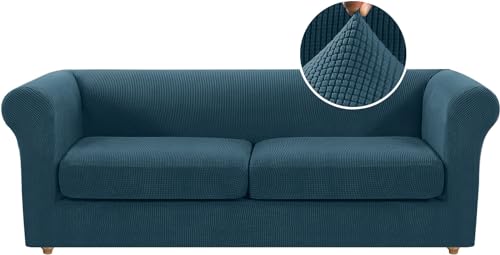 LINGKY Stretch Chesterfield Sofa Überzug 2 Sitzer, Elastischer Sofabezug Mit 2 Separaten Sofa Sitzkissenbezug, Elasthan Couch Überzug, Sofaschutz Katze Sofaüberwurf (Deep Teal,Großer 2 Sitzer) von LINGKY