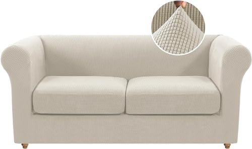 LINGKY Stretch Chesterfield Sofa Überzug 2 Sitzer, Elastischer Sofabezug Mit 2 Separaten Sofa Sitzkissenbezug, Elasthan Couch Überzug, Sofaschutz Katze Sofaüberwurf (Fossi,2 Sitzer) von LINGKY