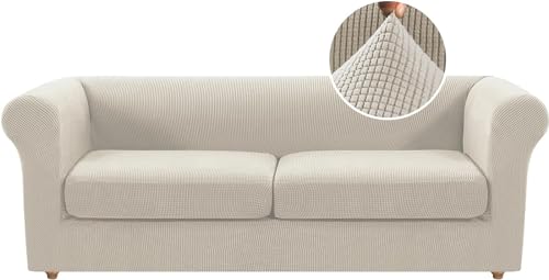 LINGKY Stretch Chesterfield Sofa Überzug 2 Sitzer, Elastischer Sofabezug Mit 2 Separaten Sofa Sitzkissenbezug, Elasthan Couch Überzug, Sofaschutz Katze Sofaüberwurf (Fossi,Großer 2 Sitzer) von LINGKY