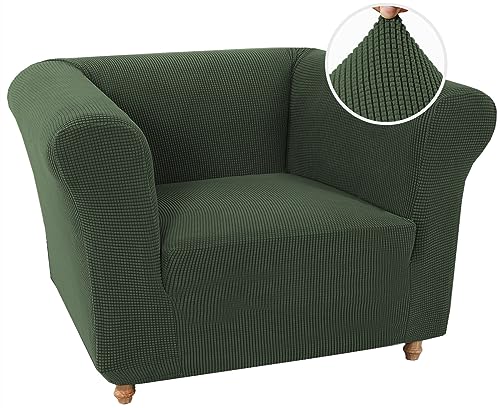 LINGKY Stretch Chesterfield Sofabezug 1 Sitzer Sofahusse mit Armlehne Spandex Jacquard Sofa Überwürfe rutschfest Sofa Überzug Waschbare Sofabezug für Haustiere (Bronzegrün,1 Sitzer) von LINGKY