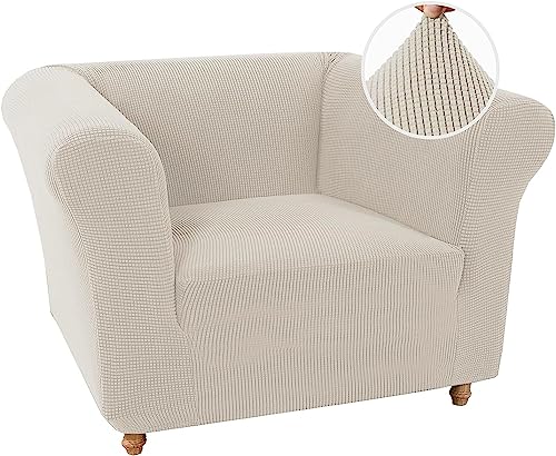 LINGKY Stretch Chesterfield Sofabezug 1 Sitzer Sofahusse mit Armlehne Spandex Jacquard Sofa Überwürfe rutschfest Sofa Überzug Waschbare Sofabezug für Haustiere (Fossi,1 Sitzer) von LINGKY