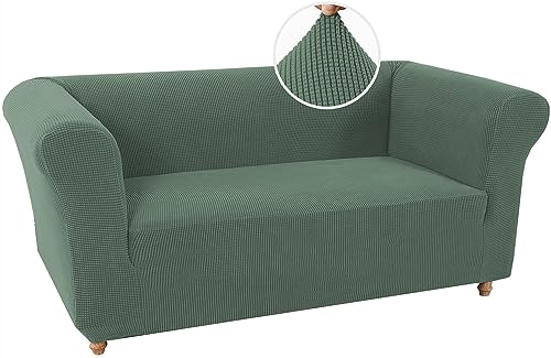 LINGKY Stretch Chesterfield Sofabezug 2 Sitzer Sofahusse mit Armlehne Spandex Jacquard Sofa Überwürfe rutschfest Sofa Überzug Waschbare Sofabezug für Haustiere (Armeegrün,2 Sitzer) von LINGKY