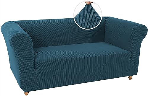 LINGKY Stretch Chesterfield Sofabezug 2 Sitzer Sofahusse mit Armlehne Spandex Jacquard Sofa Überwürfe rutschfest Sofa Überzug Waschbare Sofabezug für Haustiere (Deep Teal,2 Sitzer) von LINGKY