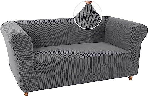 LINGKY Stretch Chesterfield Sofabezug 2 Sitzer Sofahusse mit Armlehne Spandex Jacquard Sofa Überwürfe rutschfest Sofa Überzug Waschbare Sofabezug für Haustiere (Grau,2 Sitzer) von LINGKY