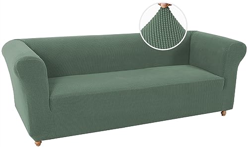 LINGKY Stretch Chesterfield Sofabezug 3 Sitzer Sofahusse mit Armlehne Spandex Jacquard Sofa Überwürfe rutschfest Sofa Überzug Waschbare Sofabezug für Haustiere (Armeegrün,3 Sitzer) von LINGKY