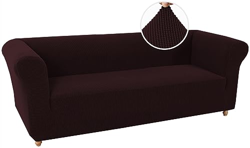 LINGKY Stretch Chesterfield Sofabezug 3 Sitzer Sofahusse mit Armlehne Spandex Jacquard Sofa Überwürfe rutschfest Sofa Überzug Waschbare Sofabezug für Haustiere (Braun,3 Sitzer) von LINGKY