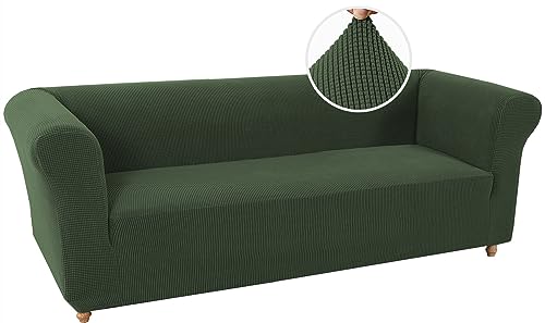 LINGKY Stretch Chesterfield Sofabezug 3 Sitzer Sofahusse mit Armlehne Spandex Jacquard Sofa Überwürfe rutschfest Sofa Überzug Waschbare Sofabezug für Haustiere (Bronzegrün,3 Sitzer) von LINGKY