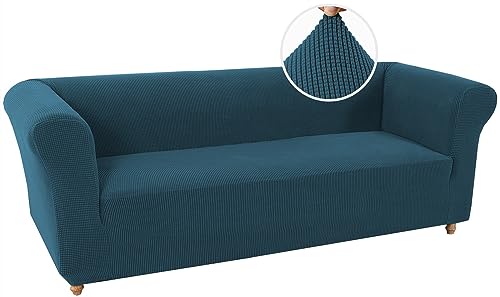 LINGKY Stretch Chesterfield Sofabezug 3 Sitzer Sofahusse mit Armlehne Spandex Jacquard Sofa Überwürfe rutschfest Sofa Überzug Waschbare Sofabezug für Haustiere (Deep Teal,3 Sitzer) von LINGKY