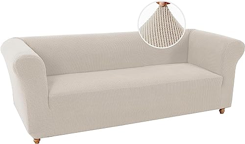 LINGKY Stretch Chesterfield Sofabezug 3 Sitzer Sofahusse mit Armlehne Spandex Jacquard Sofa Überwürfe rutschfest Sofa Überzug Waschbare Sofabezug für Haustiere (Fossi,3 Sitzer) von LINGKY