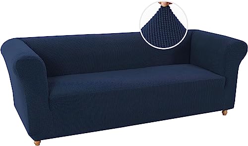 LINGKY Stretch Chesterfield Sofabezug 3 Sitzer Sofahusse mit Armlehne Spandex Jacquard Sofa Überwürfe rutschfest Sofa Überzug Waschbare Sofabezug für Haustiere (Marine,3 Sitzer) von LINGKY