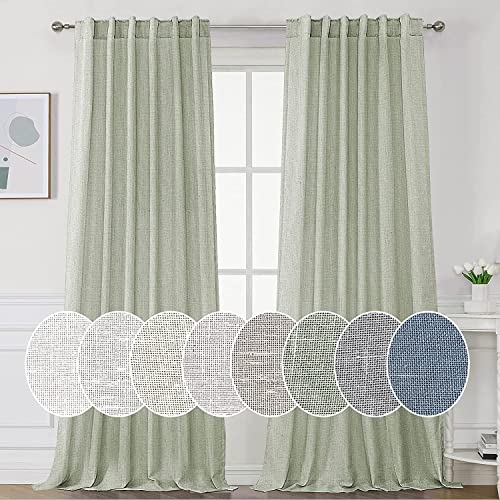 LINGKY Vorhänge Halbtransparent Voile Gardinen mit Stangendurchzug 2er Set Wohnzimmer Gardinen Leinenoptik Schlaufenvorhang für Schlafzimmer Bauernhaus Wohnzimmer (Salbeigrün,2X 132x240 cm) von LINGKY