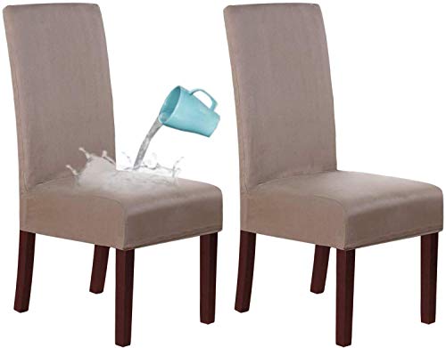 LINGKY Wildleder Esszimmer Stuhlhussen Esszimmerstuhl Schonbezug Samt Stuhlhussen Für Esszimmer, Wasserabweisend Soft Stretch Abnehmbare Stuhllehne Mit Hoher Rückenlehne (Taupe,Set of 2) von LINGKY