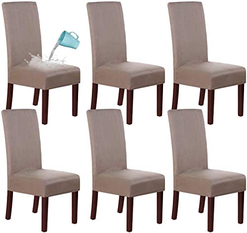 LINGKY Wildleder Esszimmer Stuhlhussen Esszimmerstuhl Schonbezug Samt Stuhlhussen Für Esszimmer, Wasserabweisend Soft Stretch Abnehmbare Stuhllehne Mit Hoher Rückenlehne (Taupe,Set of 6) von LINGKY