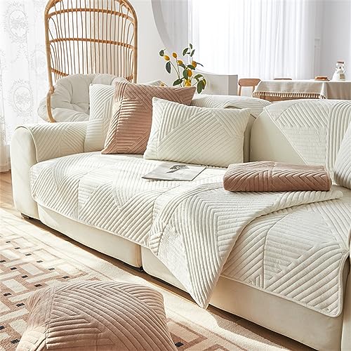 Samt Sofabezug Ecksofa l Form Sofa Überzug Couchbezug Sofa/Couch Wurfdecke Eckcouch 3/2/1 Sitzer Sofaschutz Sofaüberwurfe Sofaschoner Sofabezüge rutschfest Hund Katze (Beige,110x180cm/Rechteckig) von LINGKY