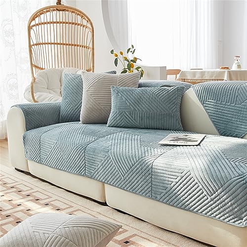 Samt Sofabezug Ecksofa l Form Sofa Überzug Couchbezug Sofa/Couch Wurfdecke Eckcouch 3/2/1 Sitzer Sofaschutz Sofaüberwurfe Sofaschoner Sofabezüge rutschfest Hund Katze (Hellblau,90x90cm/Quadrat) von LINGKY