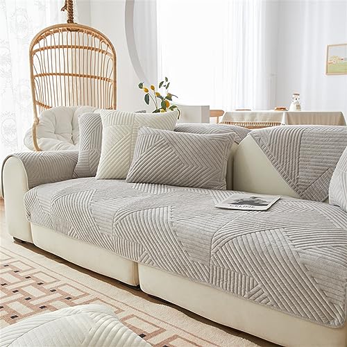 Samt Sofabezug Ecksofa l Form Sofa Überzug Couchbezug Sofa/Couch Wurfdecke Eckcouch 3/2/1 Sitzer Sofaschutz Sofaüberwurfe Sofaschoner Sofabezüge rutschfest Hund Katze (Hellgrau,90x70cm/Rechteckig) von LINGKY