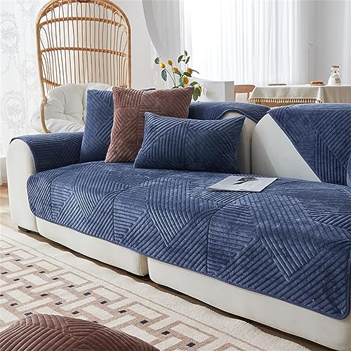 Samt Sofabezug Ecksofa l Form Sofa Überzug Couchbezug Sofa/Couch Wurfdecke Eckcouch 3/2/1 Sitzer Sofaschutz Sofaüberwurfe Sofaschoner Sofabezüge rutschfest Hund Katze (Marine,70x180cm/Rechteckig) von LINGKY