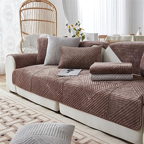 Samt Sofabezug Ecksofa l Form Sofa Überzug Couchbezug Sofa/Couch Wurfdecke Eckcouch 3/2/1 Sitzer Sofaschutz Sofaüberwurfe Sofaschoner Sofabezüge rutschfest Hund Katze (Schokolade,90x90cm/Quadrat) von LINGKY