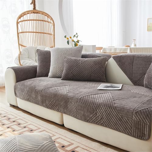 Samt Sofabezug Ecksofa l Form Sofa Überzug Couchbezug Sofa/Couch Wurfdecke Eckcouch 3/2/1 Sitzer Sofaschutz Sofaüberwurfe Sofaschoner Sofabezüge rutschfest Hund Katze (Schokoladengrau,90x210cm) von LINGKY