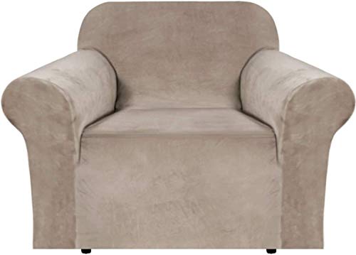 Samt-Stretch-Sofabezug, 1 Kissenbezug, Couch-Bezüge, Sesselbezüge für Wohnzimmer, Sessel, weiche dicke und rutschfeste Schaumstoff-Artikel (Taupe, 1-Sitzer/Stuhl) von LINGKY