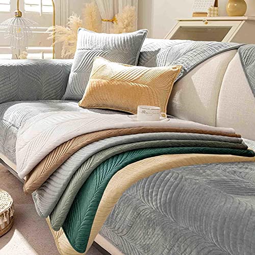 Sofa/Couch überzug/überwurf, Sofaschoner rutschfest, Super Weicher Samt Sofabezug für Sofa L Form/U Form/Ecksofa 3/2/1 Sitzer, Sofaschutz Hund Kratzschutz Katze (Hellgrau,110x160cm) von LINGKY