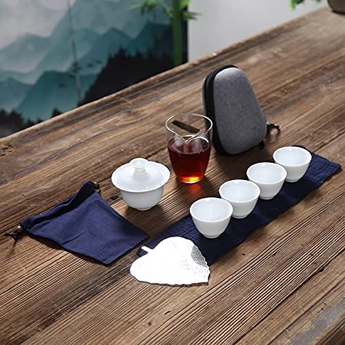 LINGP Weiße Keramik-Teekanne Gaiwan mit 3 Tassen 4 Tassen Gaiwan-Teesets tragbares Reise-Teesets Trinkgeschirr von LINGP