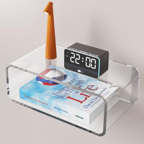 Transparenter schwebender Nachttisch aus Acryl – Wandmontierter moderner Nachttisch, ultra-minimalistisches, unsichtbares Design, platzsparendes, klares Acrylregal mit atemberaubendem Schwebeeffekt von LINGXIAO