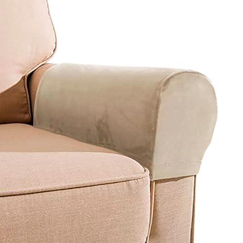 LINGXIYA Weiche Samt-Armlehnenbezüge, Stretch-Sesselhussen für Sofa, rutschfester Möbelschutz für Couch, Liegestuhl mit Drehstiften, 2er-Set (Sand) von LINGXIYA
