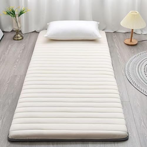 LINGYANG1115 Einzelne dicke 5 Zentimeter dicke Bodenmatratze, weiche japanische Tatami-Matratze, tragbare rollbare faltbare Isomatte, Haushalts-Camping-Sofa-Pad (Blau, 80 x 190 cm) (cremefarben) von LINGYANG1115