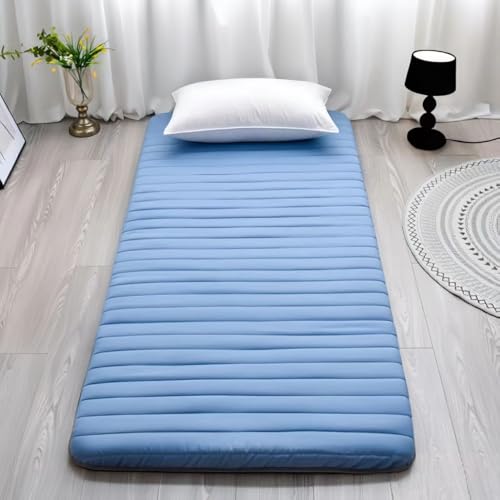 LINGYANG1115 Einzelne dicke 5 cm dicke Bodenmatratze, weiche japanische Tatami-Matratze, tragbare rollbare faltbare Isomatte, Haushalts-Camping-Sofa-Pad (blau, 80 x 190 cm) (blau) von LINGYANG1115