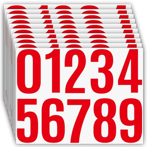 100 Stück, 10 cm - Zahlen Aufkleber Groß, 10 Blätter Klebezahlen Wetterfest, Vinyl Number Stickers für Briefkasten, Adressnummer, Hausnummer (Rot) von LINGYUEDUO