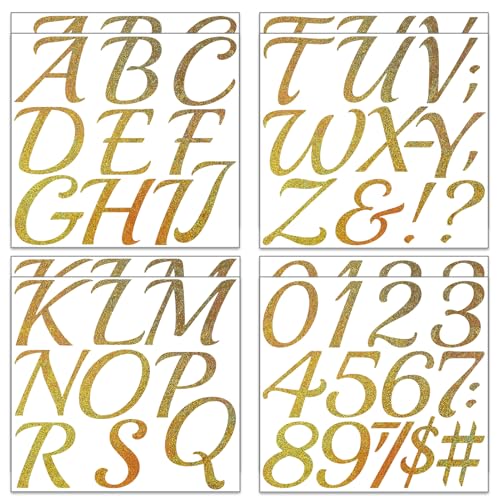 8 Blätter Glitzer Gold Buchstaben Aufkleber Groß(7.5 cm), Selbstklebende Wasserfester Buchstaben Zahlen Aufkleber,Vinyl Alphabet Stickers für Draußen Drinnen Dekoration Geburtstag von LINGYUEDUO